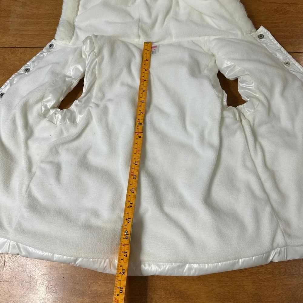 Gymboree Puffer Vest Girls 7-8 White Glossy Faux Fur‎ Hooded Sleeveless Jacket